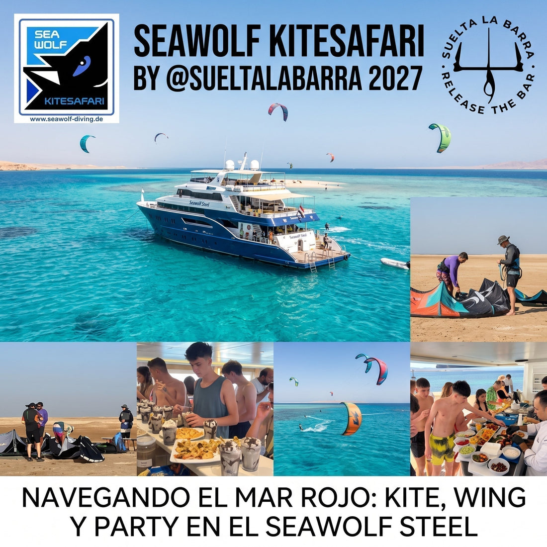 Kitesafari Abril 2027 en el Mar Rojo con Seawolf Steel y Suelta la barra